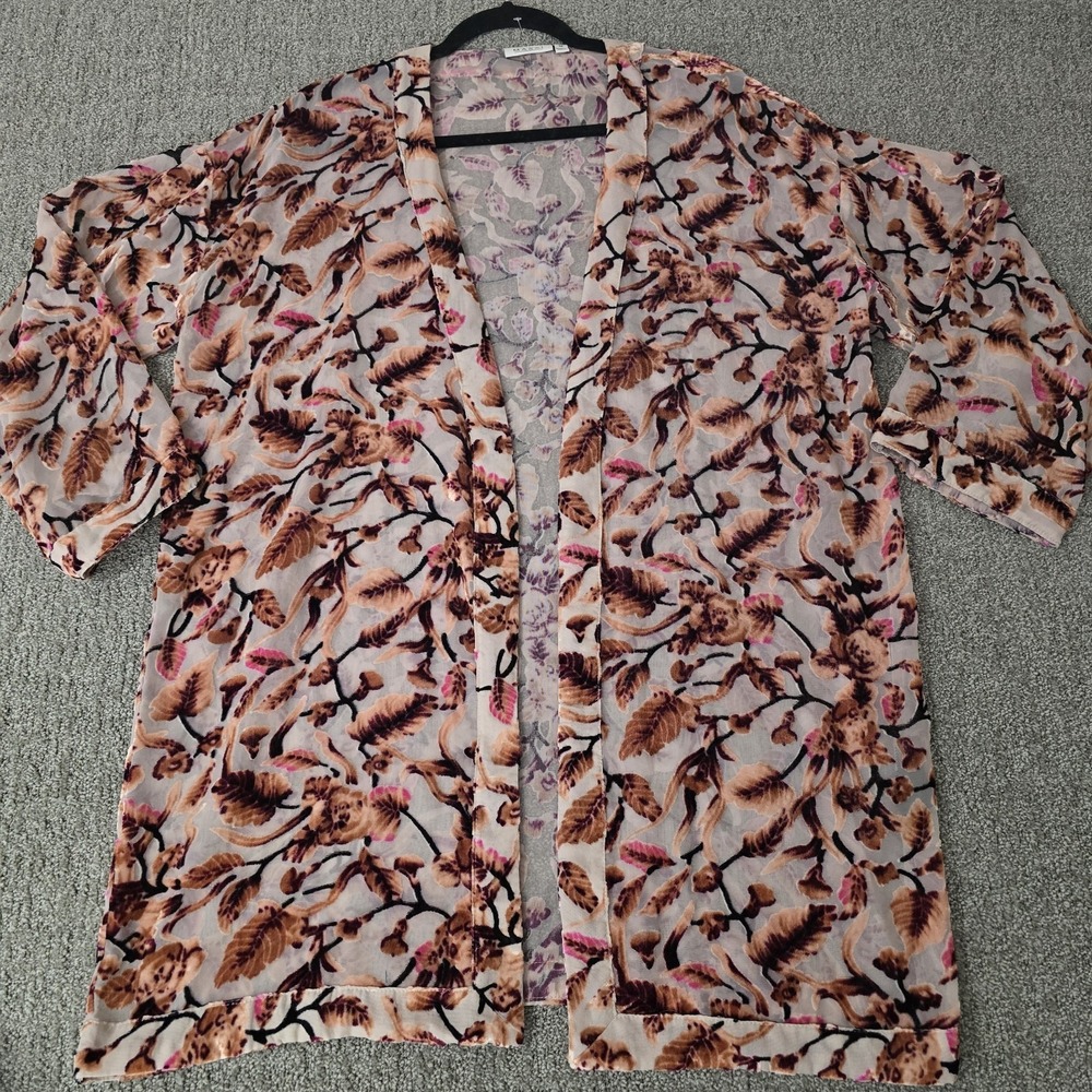 Womens Romantic Fairy Burnout Velvet Kimono Cardigan Size‎ M Floral Boho Sheer